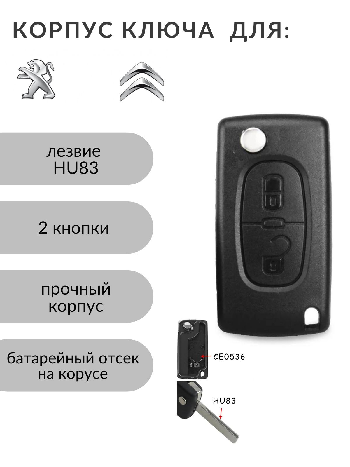 Корпус ключа зажигания Peugeot Citroen 308 c4 208 408 307 c3 picasso