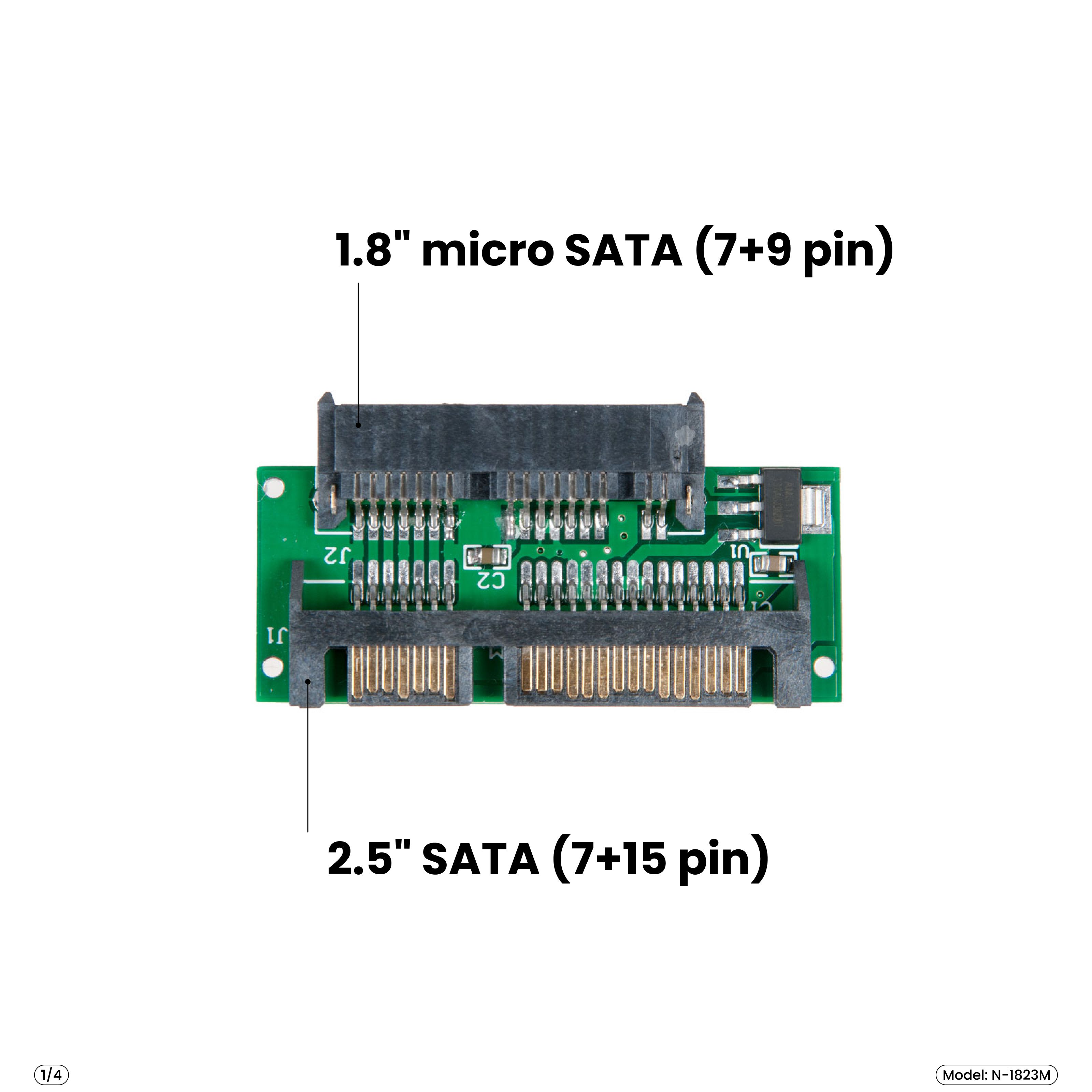 Адаптер-переходник HDD/SSD 1.8" micro SATA > 2.5" SATA, зеленый, N-1823M