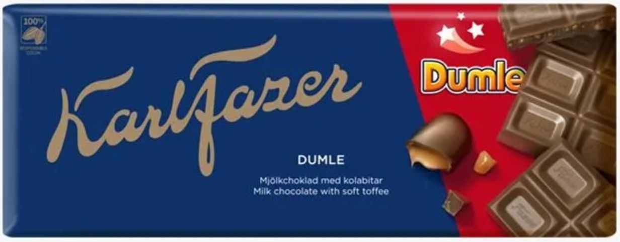 Шоколадмолочныйcкусочкамиириски,KarlFazerDumle,180гр.Финляндия