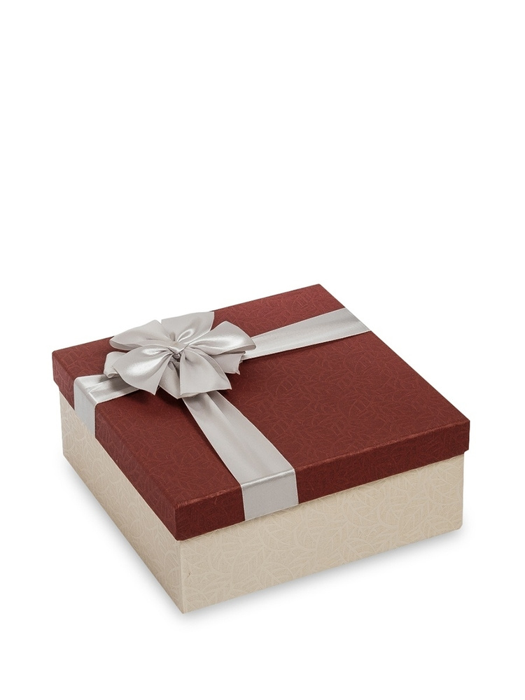 Коробка подарочная "Квадрат" бежевая бордовая 8*21,5*21,5 см  #1