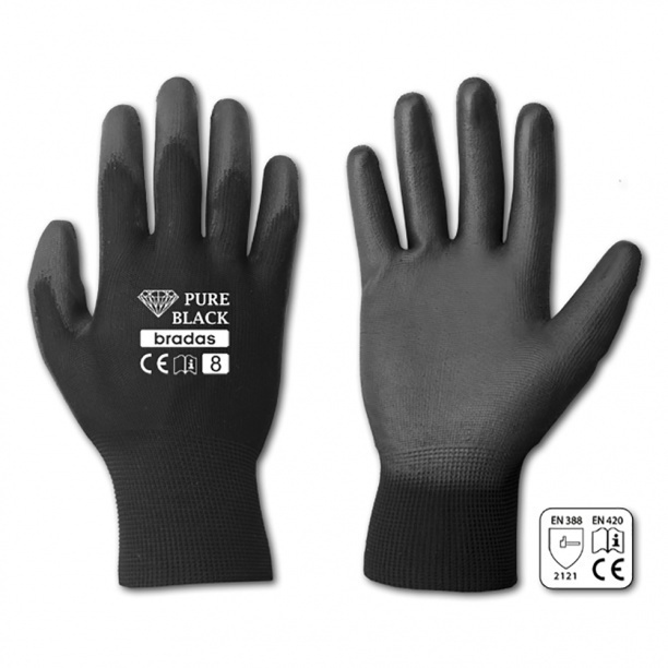 Перчатки рабочие полиэстер с полиуретаном Bradas PURE BLACK размер L черные  #1