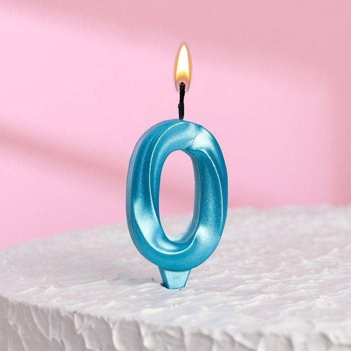 Свеча в торт "Грань", цифра "0", голубой металлик, 7.8 см #1