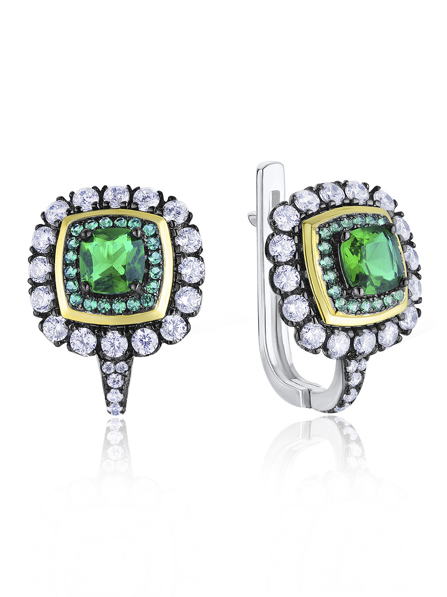 VALTERA Серьги из серебра 925 пробы со вставками наноизумруд, шпинель ...