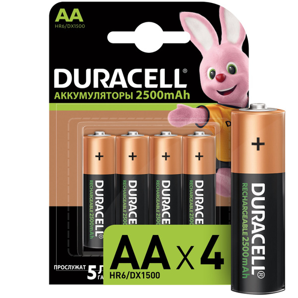 Аккумуляторы Duracell Rechargeable AA (AA-HR6/DX1500-4BL), 2500mAh, 4 .