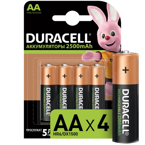 Аккумуляторы Duracell Rechargeable AA (AA-HR6/DX1500-4BL), 2500mAh, 4 ...