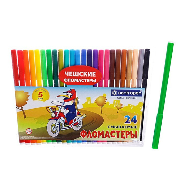 Фломастеры 24 цвета Centropen 7790 "Пингвины" пластиковый конверт ...