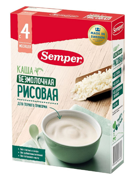 Каша Semper Рисовая безмолочная, с 4 месяцев, 180 г - купить с ...