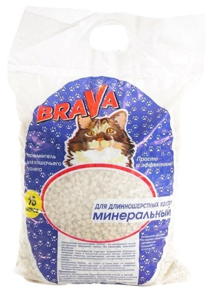 Наполнитель минеральный для кошачьего туалета BraVa, впитывающий, без ...