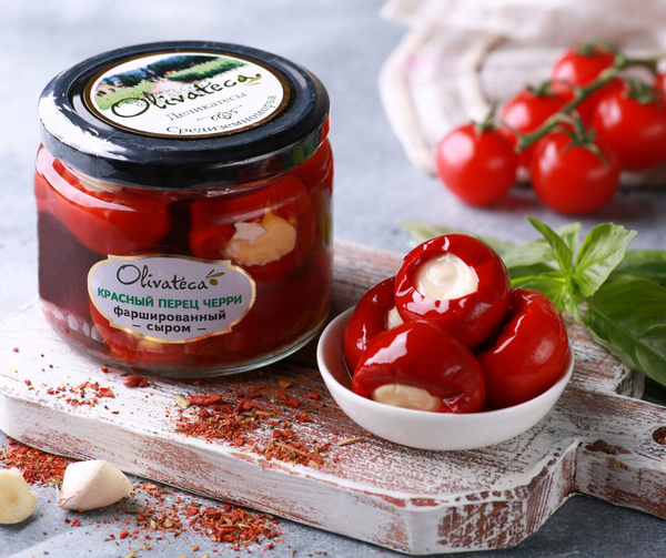Красный перец Черри фаршированный сыром, Olivateca - купить с доставкой ...