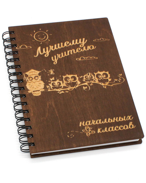 Блокнот ежедневник деревянный Учителю начальных классов, с совами ...