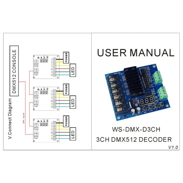 DMX512 WS-DMX-D3CH Декодер DC5-24V RGB Светодиодный контроллер ...