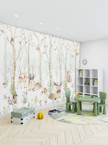 АРТ ФОТООБОИ / Фотообои детские 400 х 270 см "Лес, зверята" / обои в ...