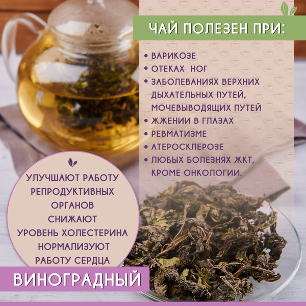 Чай травяной листовой САДОВЫЙ ЛИСТ Виноград с черной смородиной, для ...