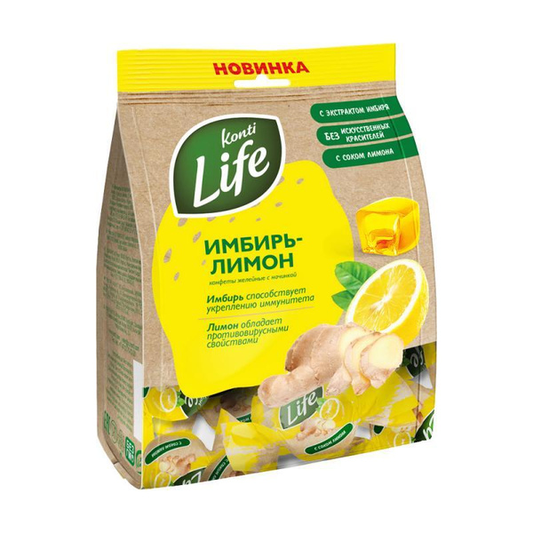 Конфеты "Konti Life", имбирь-лимон, 220 г / натуральные конфеты ...