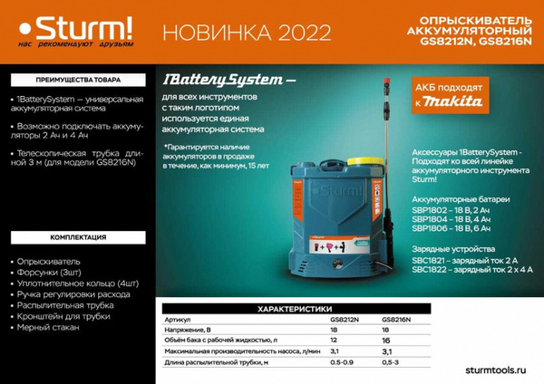 Опрыскиватель садовый аккумуляторный STURM GS8212N - купить по низкой ...