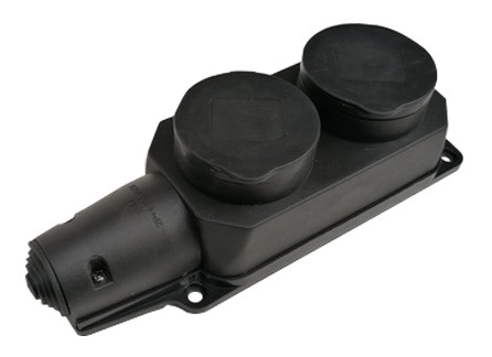 Розетка двойная с заземлением каучук с заглушками 16А IP44 черная 9322 ...