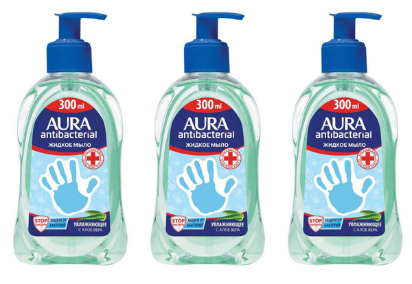 Aura Жидкое мыло Antibacterial Алоэ вера Для всей семьи флакон/дозатор ...
