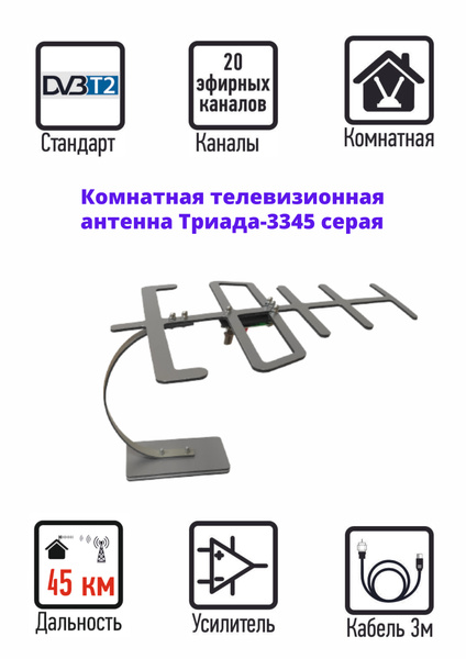 Телевизионная комнатная антенна Триада-3345 для цифрового ТВ, DVB-T2 ...