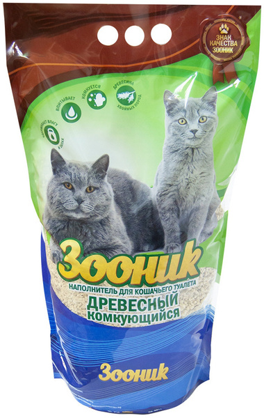 Зооник Древесный комкующийся наполнитель, 5 л, 2,2 кг - купить с ...
