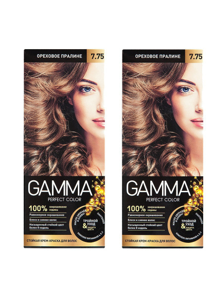 GAMMA Крем-краска для волос Perfect Color 7.75, Ореховое пралине, 2 шт ...