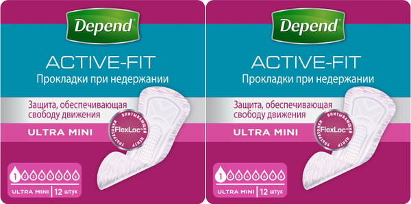 Урологические прокладки Depend Ultra Mini 12 шт, комплект: 2 упаковки ...