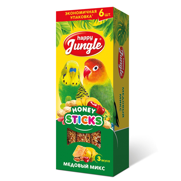 Лакомства для птиц Happy Jungle 6 палочек медовый микс 3 вкуса - купить ...