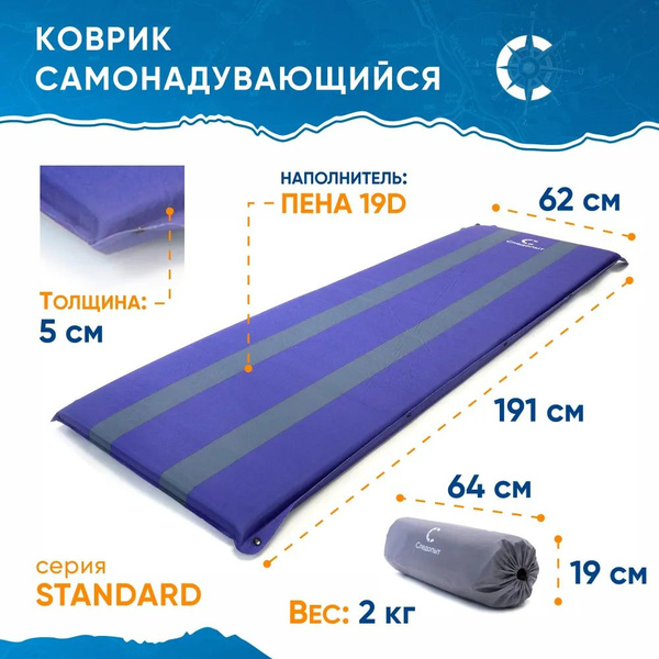 Самонадувающийся коврик туристический "СЛЕДОПЫТ" Standart 191x62x5 cм ...