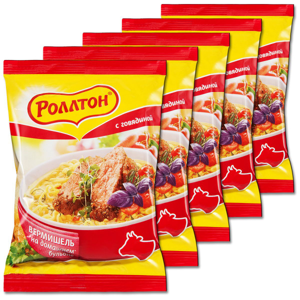 Лапша быстрого приготовления Роллтон "Говядина", в пакете 60 г, 5 шт ...