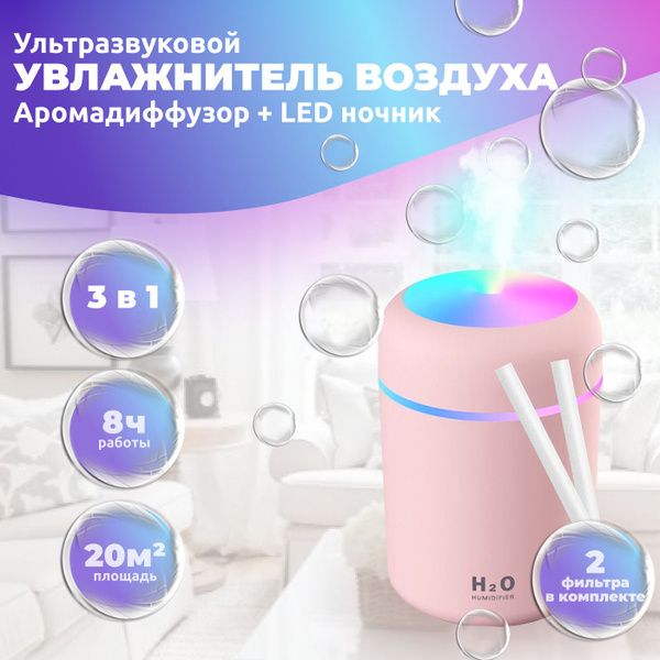 Увлажнитель воздуха H2O ультразвуковой / Аромадиффузор / LED подсветка ...