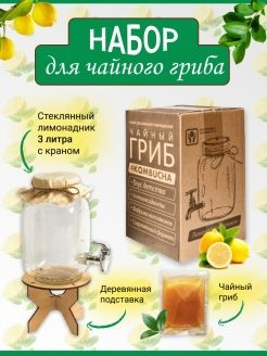 Лимонадница 3 литра стеклянная + чайный гриб+подставка - купить с ...