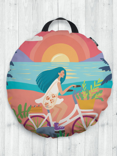 Декоративная подушка сидушка "Девушка на отдыхе" на пол круглая, 52 см ...