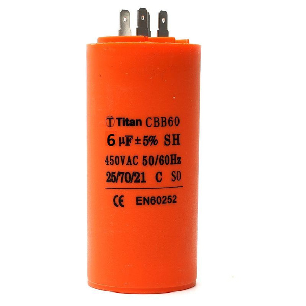 Конденсатор пусковой 6mf x 450 VAC +-5%/50Hz(60Hz) CBB-60 клеммы ...