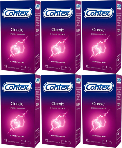 Презервативы Contex Classic с гелем-смазкой, комплект: 6 упаковок по 12 ...