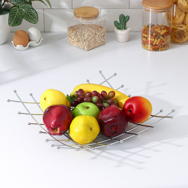 Ваза для фруктов металлическая Доляна, фруктовница, размер 34х34х8 см ...