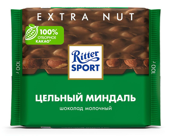 Шоколад Ritter Sport Цельный миндаль, молочный, с цельным миндалем, 100 ...
