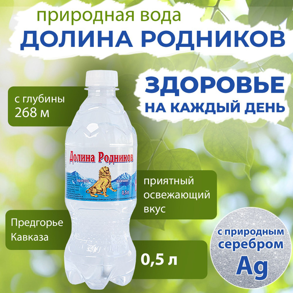 Вода Долина Родников с серебром. Объем 0.5л. Ручеек, негазированная ...