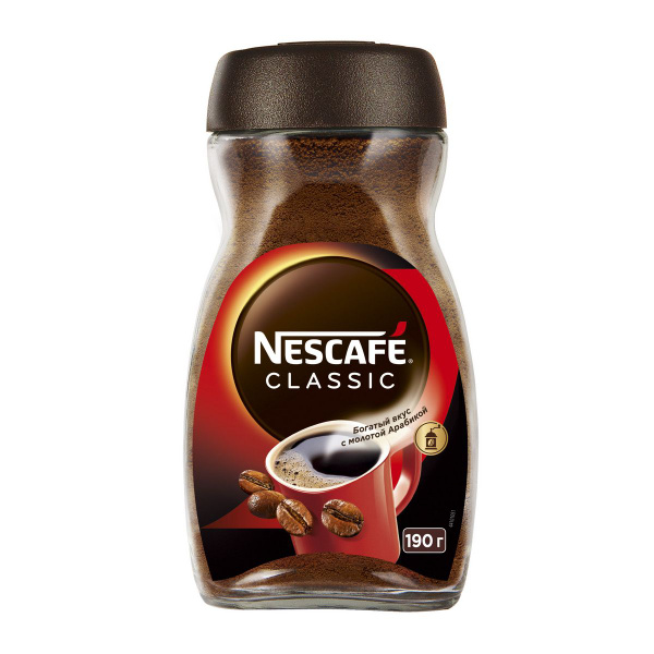 Кофе NESCAFE Classic 190 г, натуральный растворимый порошкообразный с ...