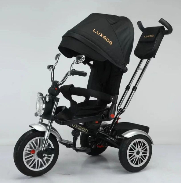 Велосипед трехколесный Chopper LuxMom 5199 с ручкой, Черный, надувные ...