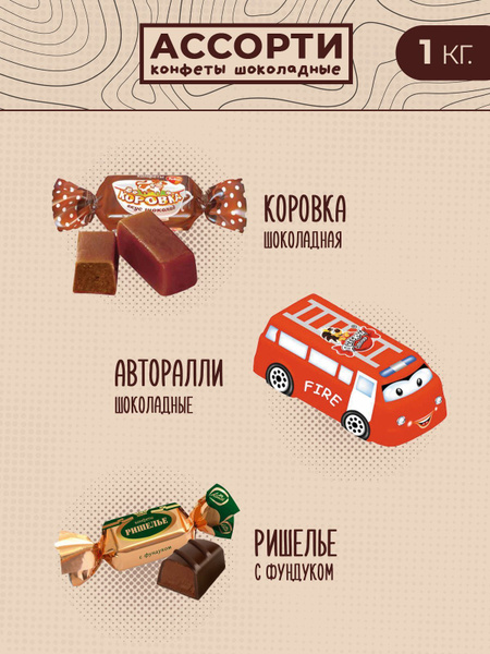Конфеты шоколадные ассорти 1 кг: Коровка; Авторалли; Ришелье - купить с ...