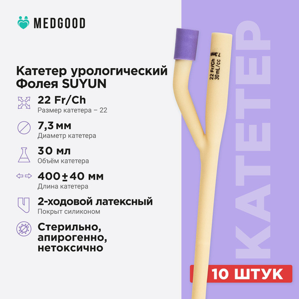 Катетер Фолея урологический мужской Ch 22 двухходовой 10 шт - купить с ...