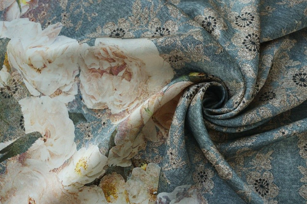 Ткань дюшес с цветами (купон), 1 пог.м - купить с доставкой по выгодным ...