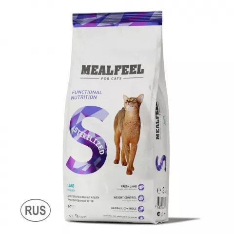 Mealfeel Корм сухой для стерилизованных кошек, с ягненком, 3 кг купить ...