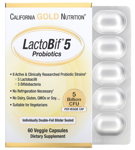California Gold Nutrition, LactoBif 5, пробиотики, 5 млрд КОЕ, 60 ...