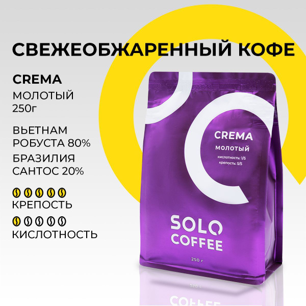 Кофе молотый Solo Coffee CREMA, 250 г, Арабика / Робуста ...