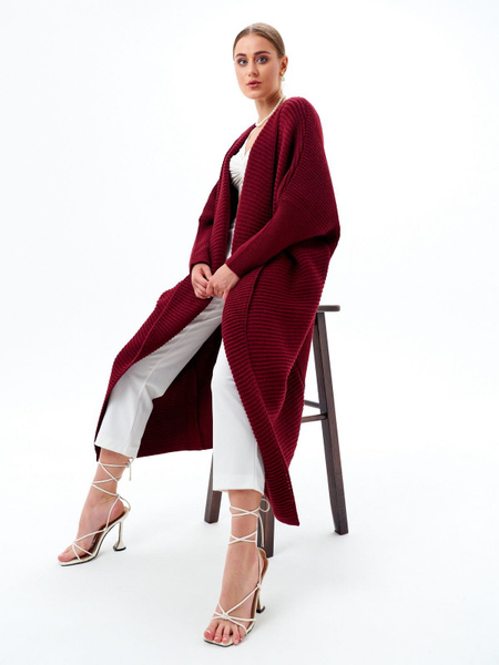 Кардиган Женский DAFFY world бордовый Акрил, Шерсть, размер 48, 50 Без ...