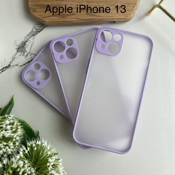 Чехол для айфон 13 / iphone 13, фиолетовый, прозрачный, защита камеры ...