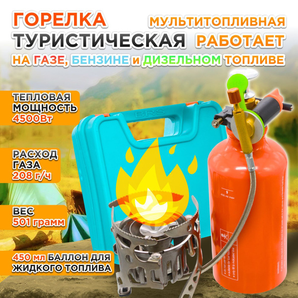 Горелка туристическая мультитопливная BRS-8A для газа, жидкого топлива ...