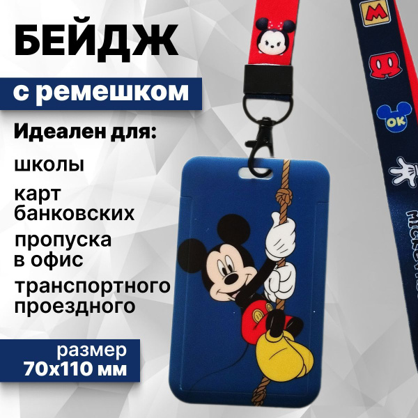 Бейджик для школьника, бейдж, чехол для пропуска и карточки/ с лентой ...