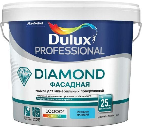 Краска DULUX фасадная гладкая белая 2,5л Структурная, Акриловая, Водно ...