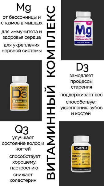 Комплекс витаминов омега 3, д3 d3 и магний в6 б6 / витамины для женщин ...